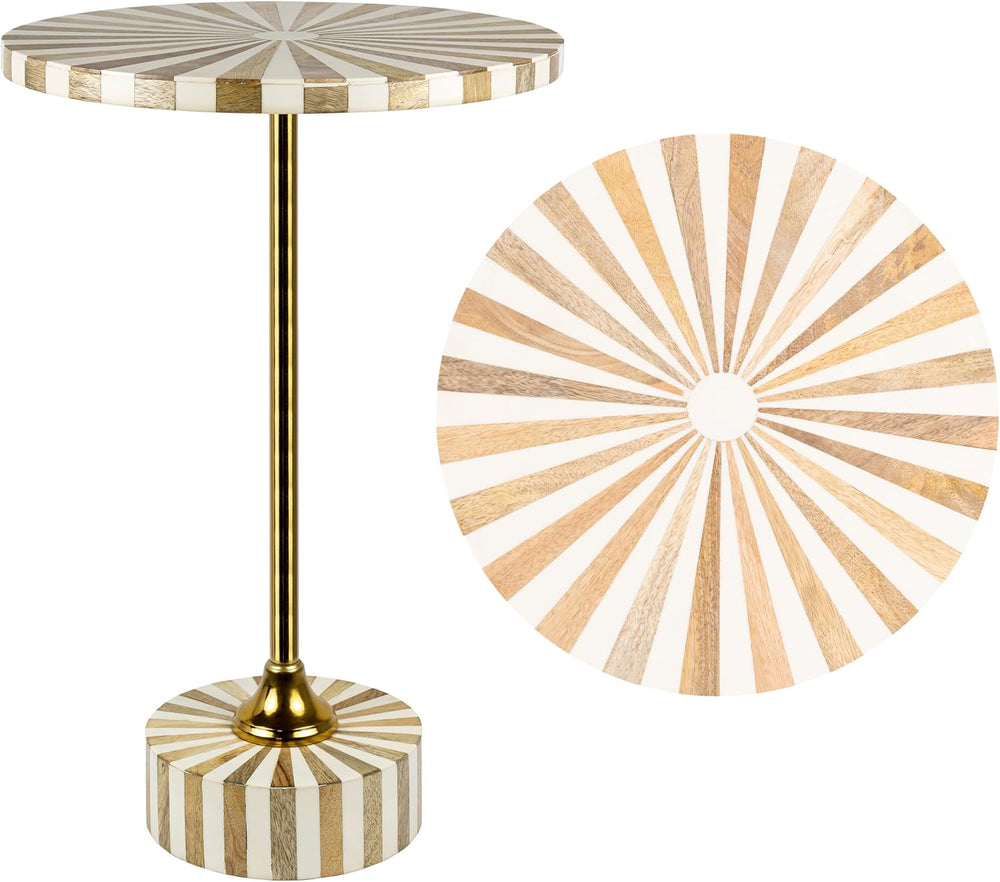 JONATHAN Y Calix 23.5" Round Sunburst Pedestal Drink Table, Light Brown ...