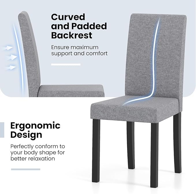 Giantex Upholstered Dining Chair Set of 4, Mid Century Modern Fabric Kitchen Chairs with Rubber Wood Legs, Thick Padded Seat, High Back, Side Armless Chairs for Living Dining Room (Gray)