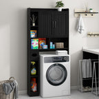 Vabches Over The Toilet Storage Cabinet, Farmhouse Storage Cabinet Over Toilet with Barn Door, Home Space-Saving Toilet Rack, for Bathroom, Restroom, Laundry（Black）.