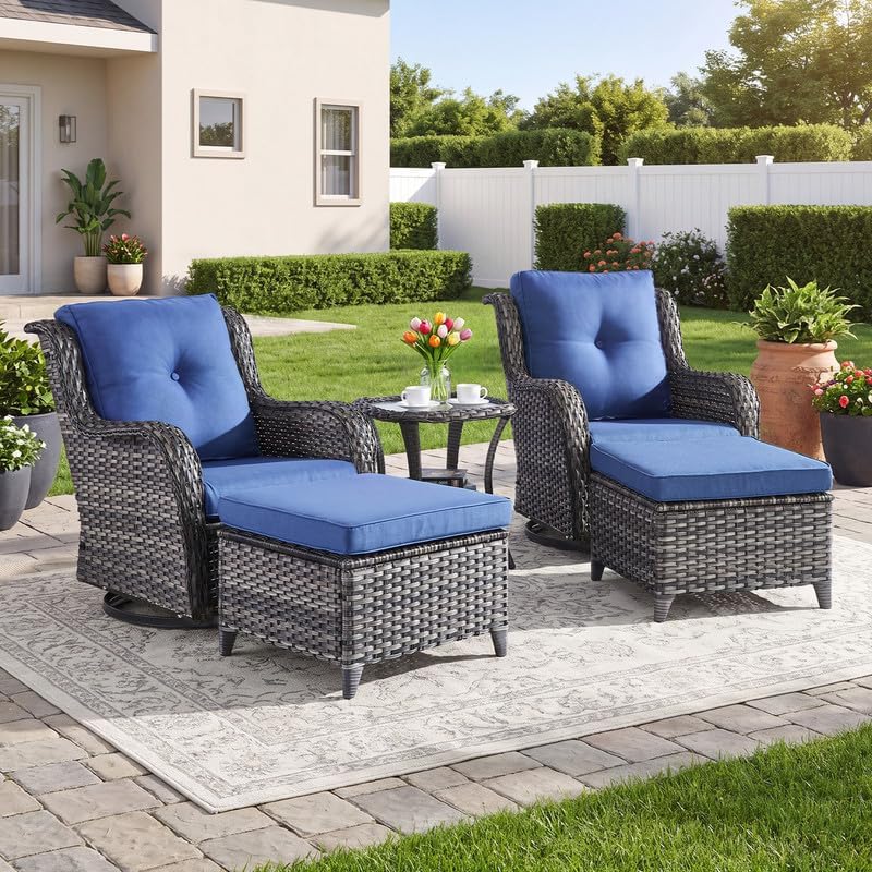 Rilyson 5 Pieces Outdoor Wicker Patio Furniture Set with Ottoman Blue
