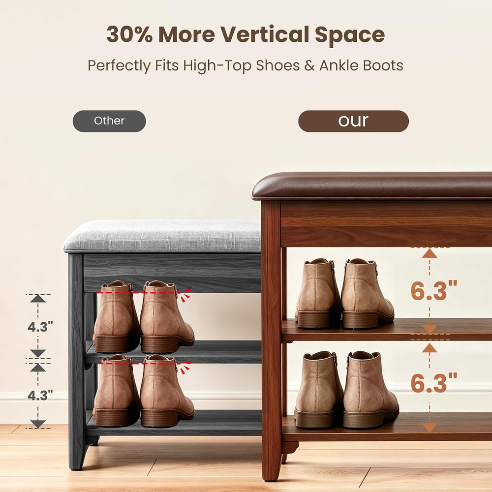 LBT Shoe Bench with Storage, Solid Rubberwood Shoe Rack Bench for Entryway | ...