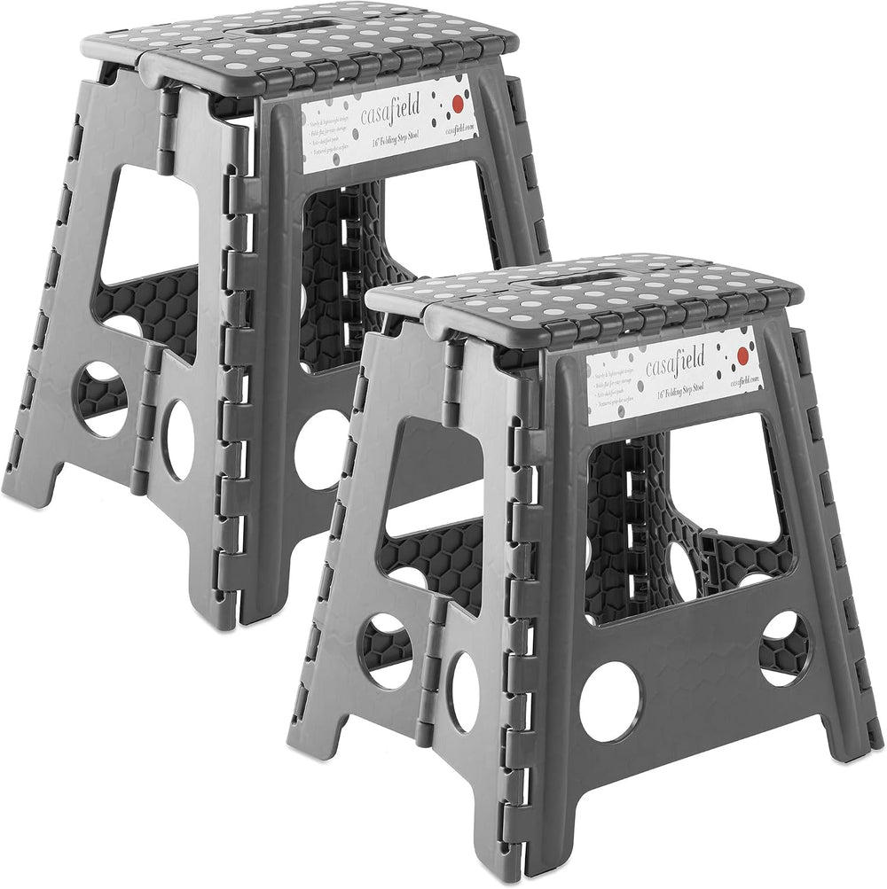 Casafield 16" Folding Step Stool with Handle (Set of 2), Gray - Portable...