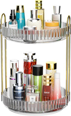 GTI 360°Rotating Makeup Organizer, 2 Tier Bathroom Counter Organizer,Large Capacity Perfume Cosmetics Skincare Vanity Organizers, Dresser Spinning Countertop Organizer and Storage for Women (Grey)