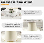 9 Piece Dining Table Chairs Set, Modern Dining Table Set of 8, Includes 59" D Marble Round Table with Beige Cylindric PU Wooden Base, 8 Beige Gold Dining Chairs for Home, Kitchen