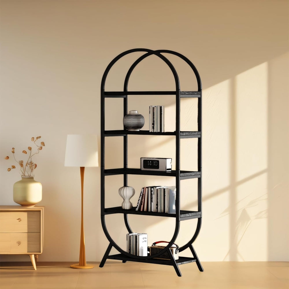 Arched Bookshelf,5-Tier Tall Wide Open Bookshelf,Modern Brown Storage Bookshe...