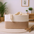 Extra large laundry basket woven from natural cotton rope with handles storage blankets for living rome big decorative quilted baskets for clothes toys pillows hamper 24"x16"x14" white/brown