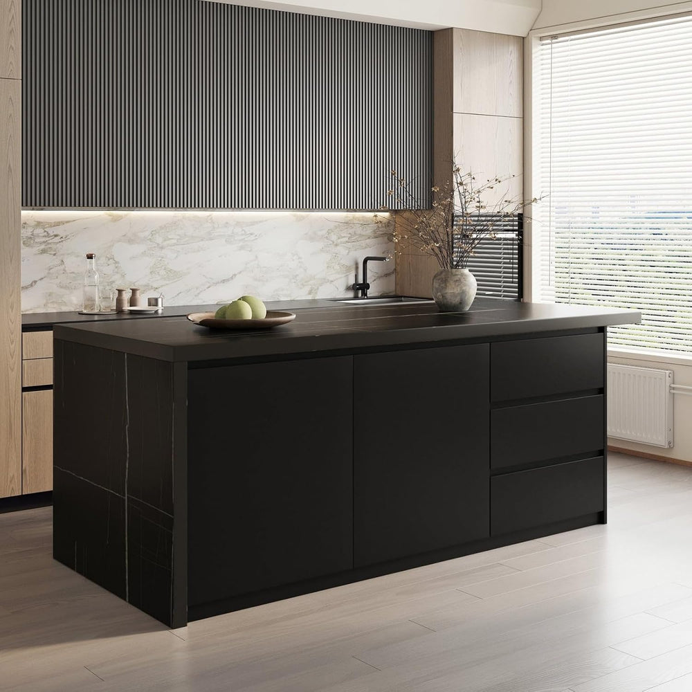 homary Kitchen Island with Storage & Wine Rack, 72" Modern Black Kit...