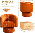 Swivel Accent Barrel Chair, Cute Comfy Small Round 360° Arm Chair, Velvet Sofa Club Reading Chair for Living Room, Bedroom, Office, Orange