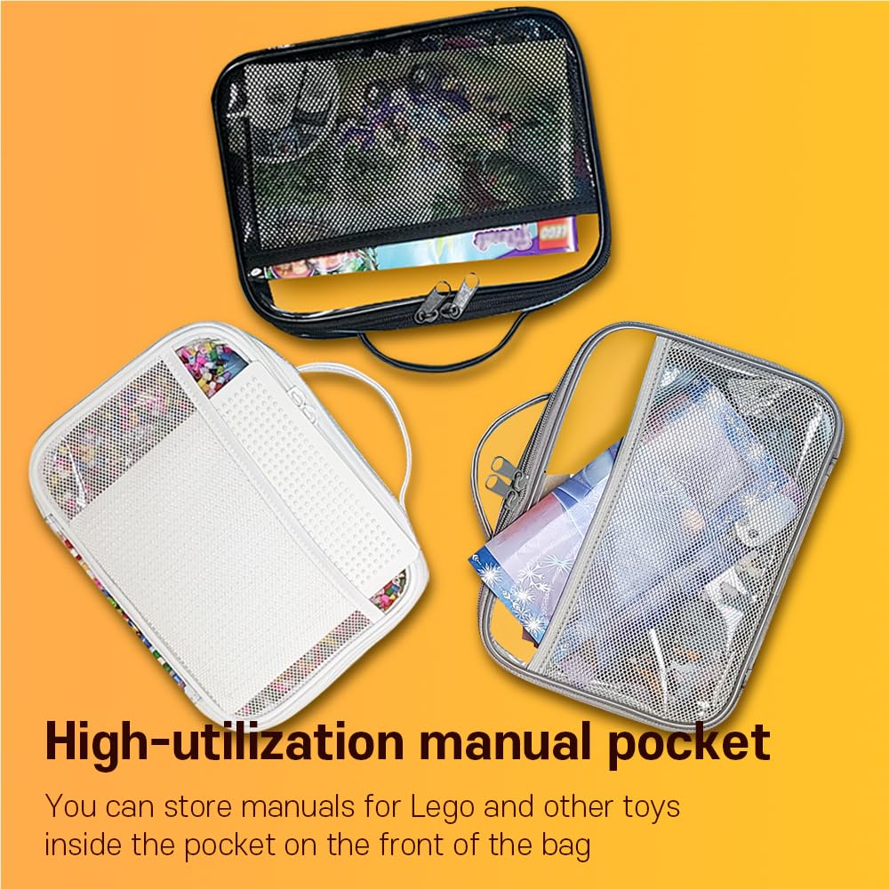 holay 4 Packs PVC Zippered Blocks Set, Toy, Clay, Board game Storage Organizer Case (Name Tag, Manual Pocket) (White, Small)