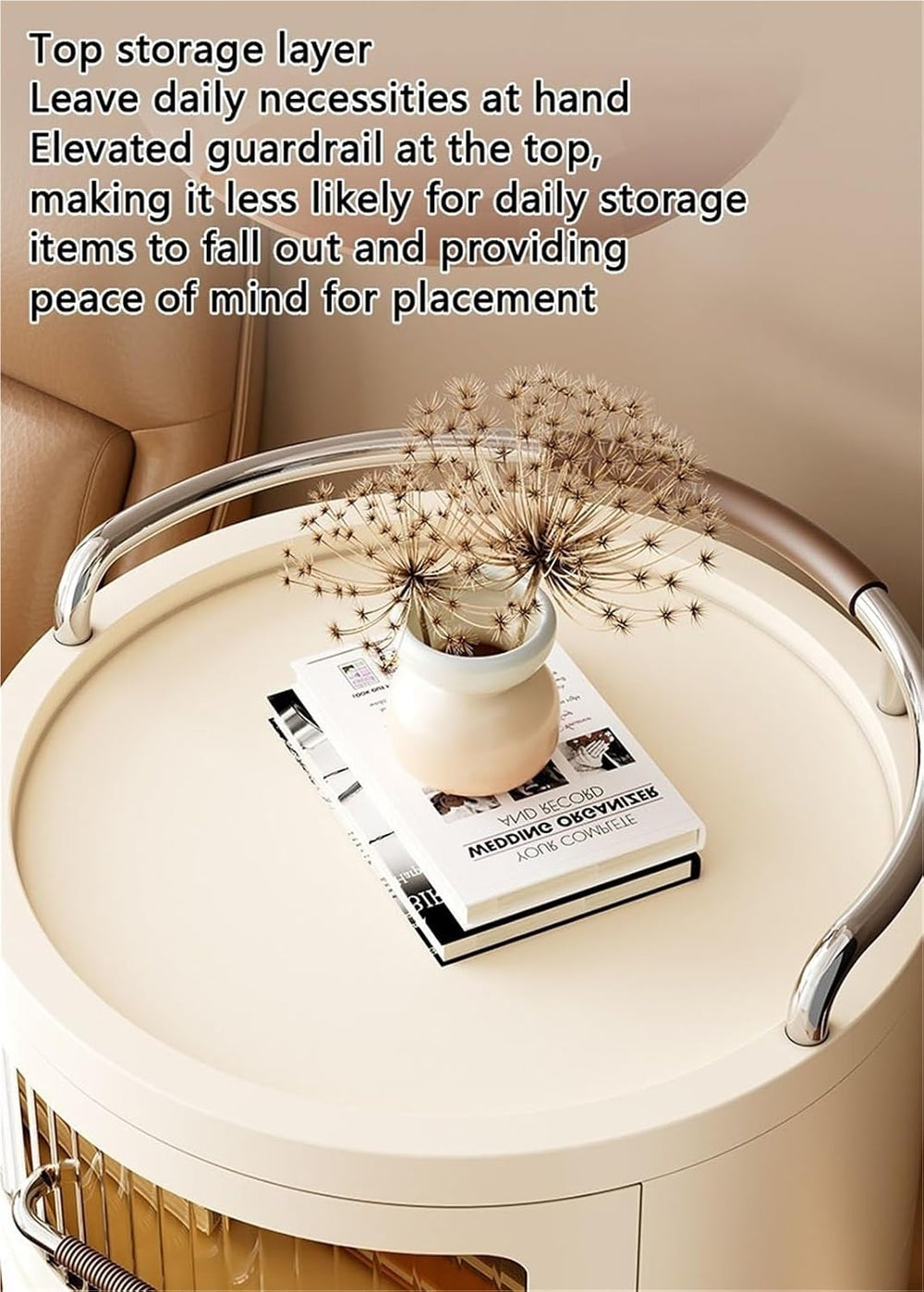 Movable Drawer Style Storage Cabinet Multifunctional Round Bedside Table with...
