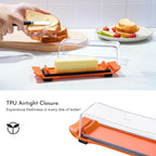 Butter Dish, IKOCO Airtight Butter Dish with Lid for Countertop and Refrigerator, Dishwasher Safe Butter Holder Container for Eastern and Western butter, Orange