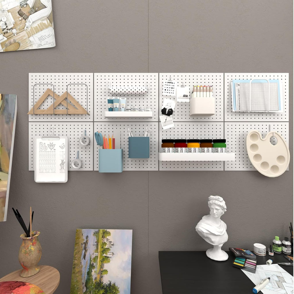 Peg Board,4 Pack Metal Peg Board Panels,White PegBoard Wall Organizer,16"x12" Small Tool Pegboard for Walls,Tools,Garage,Office,Kitchen