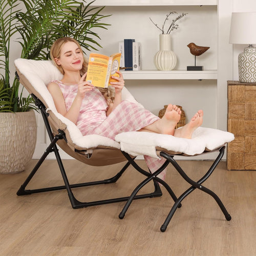 15"(H) Folding Ottoman, Set of 2, Foldable Footrest Stool, Small Foot Stool for Couch, Collapsible Foot Rest Ottoman for Sofa, Accent Padded Ottomans for Living Room, Bedroom, White