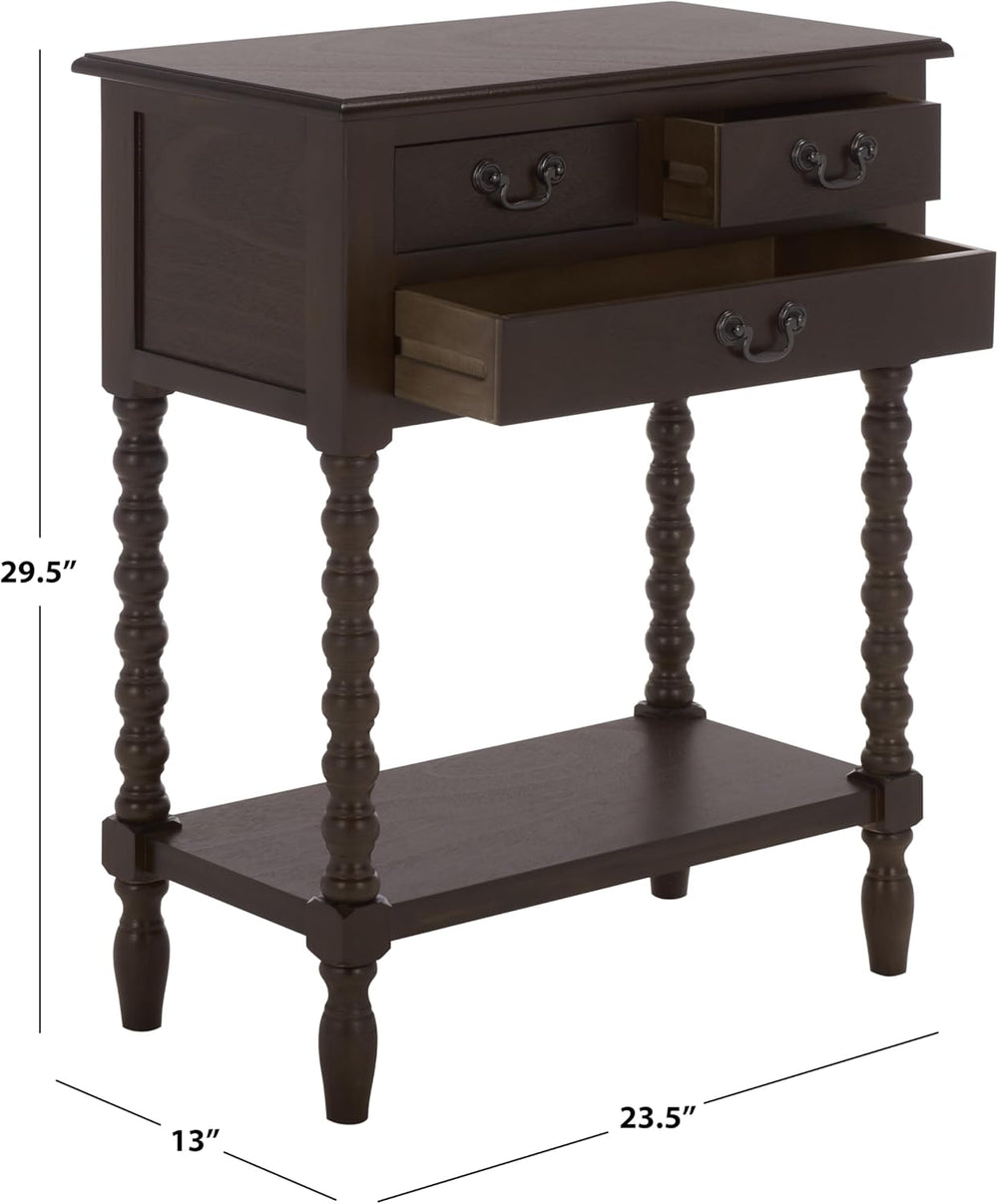 SAFAVIEH Furniture - Athena 3-Drawer Console Table - Dark Chocolate - Solid W...