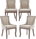 Modern Dining Chairs Set of 4, High Back Dining Chairs Side Chairs with Solid Wood Legs, Upholstered Fabric Dining Room Chairs for Dining Room Kitchen, Beige