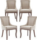 Modern Dining Chairs Set of 4, High Back Dining Chairs Side Chairs with Solid Wood Legs, Upholstered Fabric Dining Room Chairs for Dining Room Kitchen, Beige