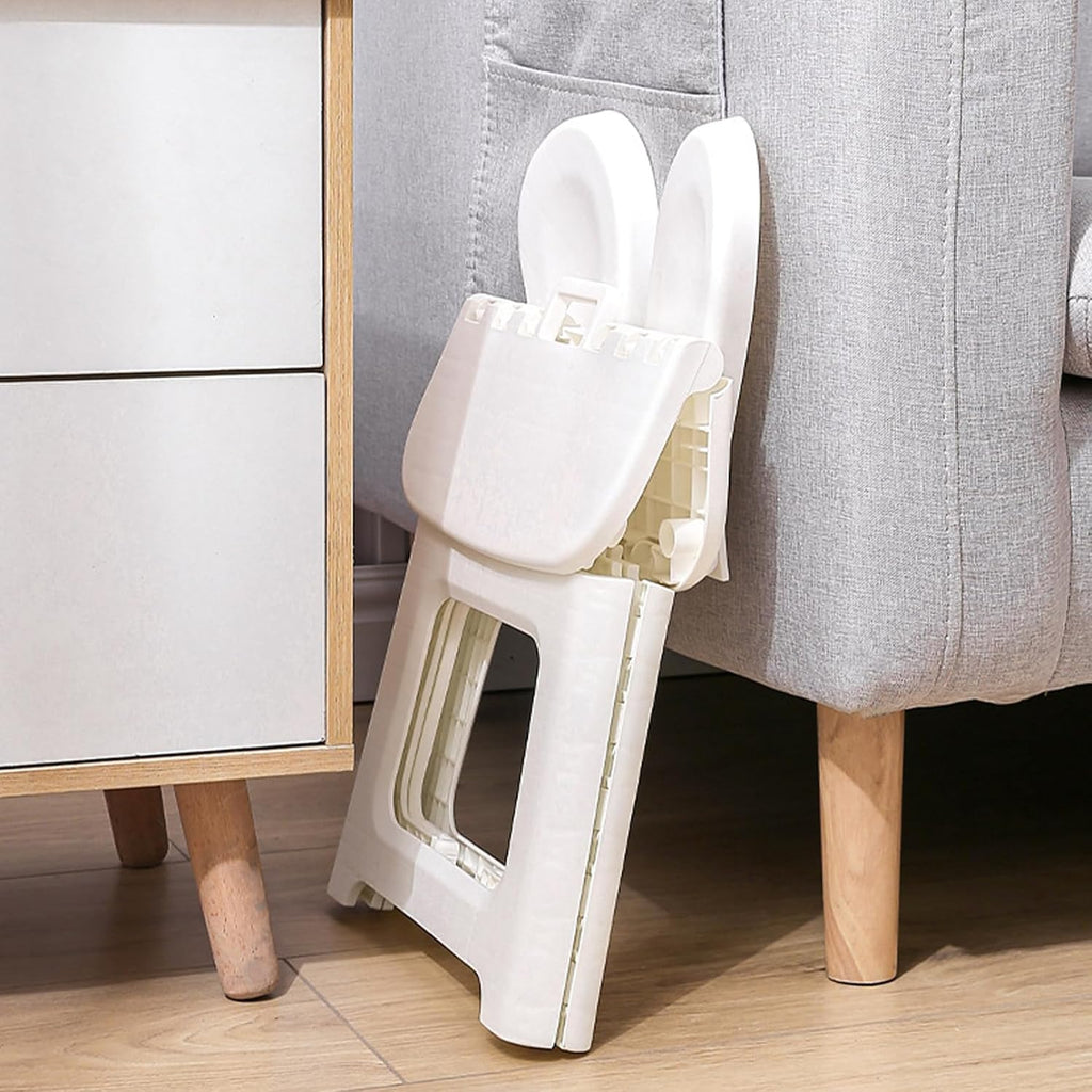 Kids Folding Chair Plastic Foldable Step Stool with Rabbit Ear Back Support for Living Room Kitchen Bathroom