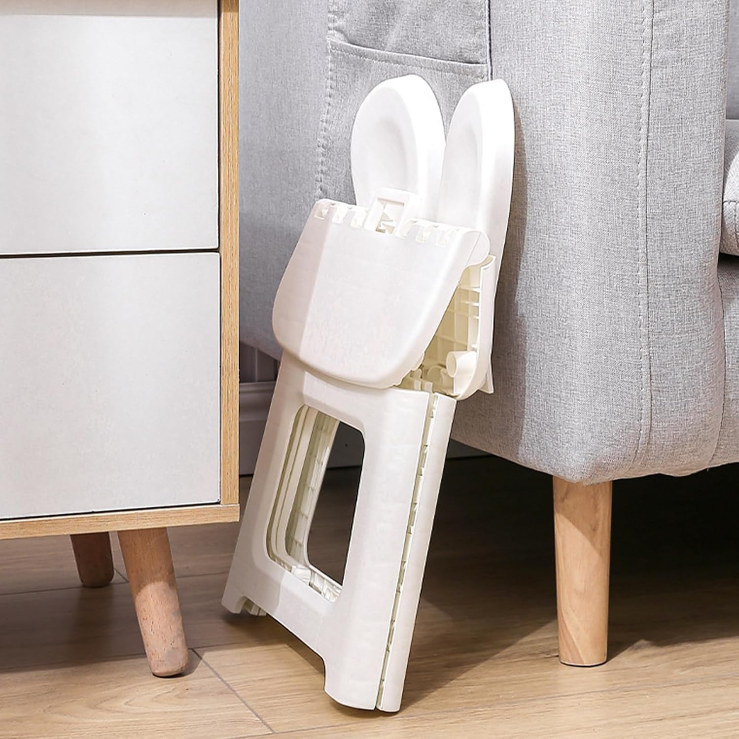 Kids Folding Chair Plastic Foldable Step Stool with Rabbit Ear Back Support for Living Room Kitchen Bathroom