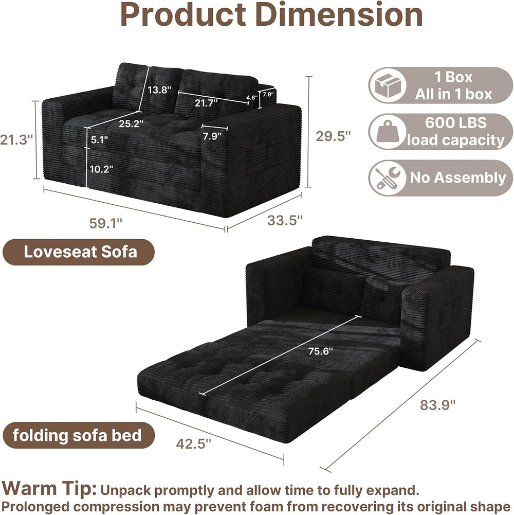 Gizoon Couch Bed Small Floor Couch 59" Convertible Sleeper Sofa | Foldin...
