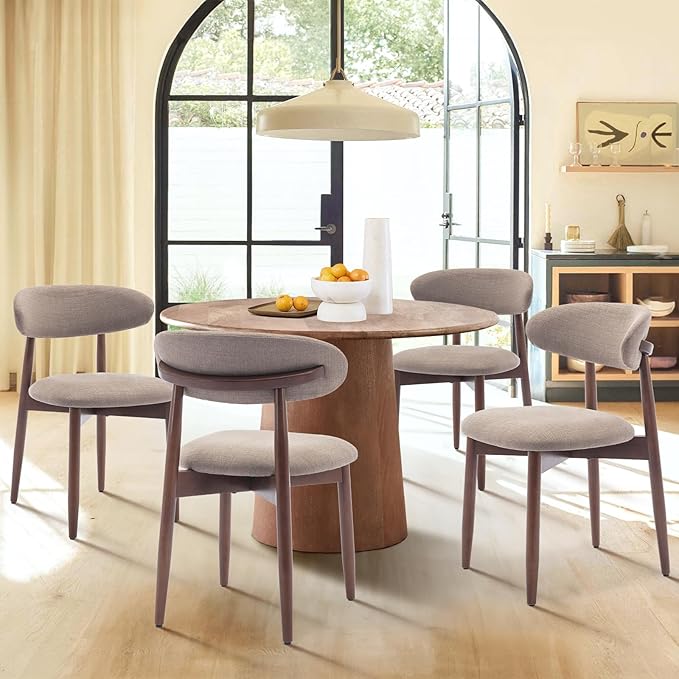 COLAMY Wooden Dining Chairs Set of 4, Modern Fabric Upholstered Dining Room Chair, Farmhouse Kitchen Chairs with Foot Pegs, Camel