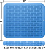 Silicone Dish Drying Mat for Multiple Usage,Easy clean,Eco-friendly,Heat-resistant Silicone Mat for Kitchen Counter or Sink,Refrigerator or Drawer Liner Lichen BlueL XL 18 inches x 16 inches