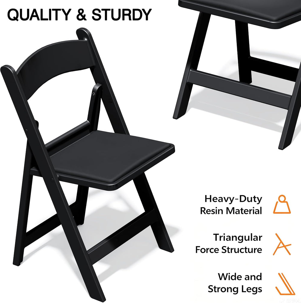 Resin Folding Chairs with Cushion for Wedding, Party, 4 Pack, 660lbs | Black ...