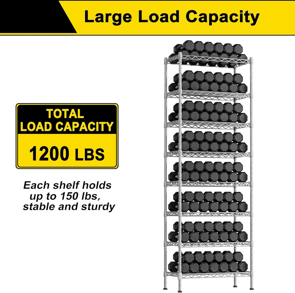 GIOTORENT 8-Wire Garage Shelving Storage Shelves, Kitchen Storage Adjustable Shelf, Metal Shelves 1600Lbs Capacity 24" W x 14" D x 72.2" H for Laundry Bathroom Pantry Closet, Silver