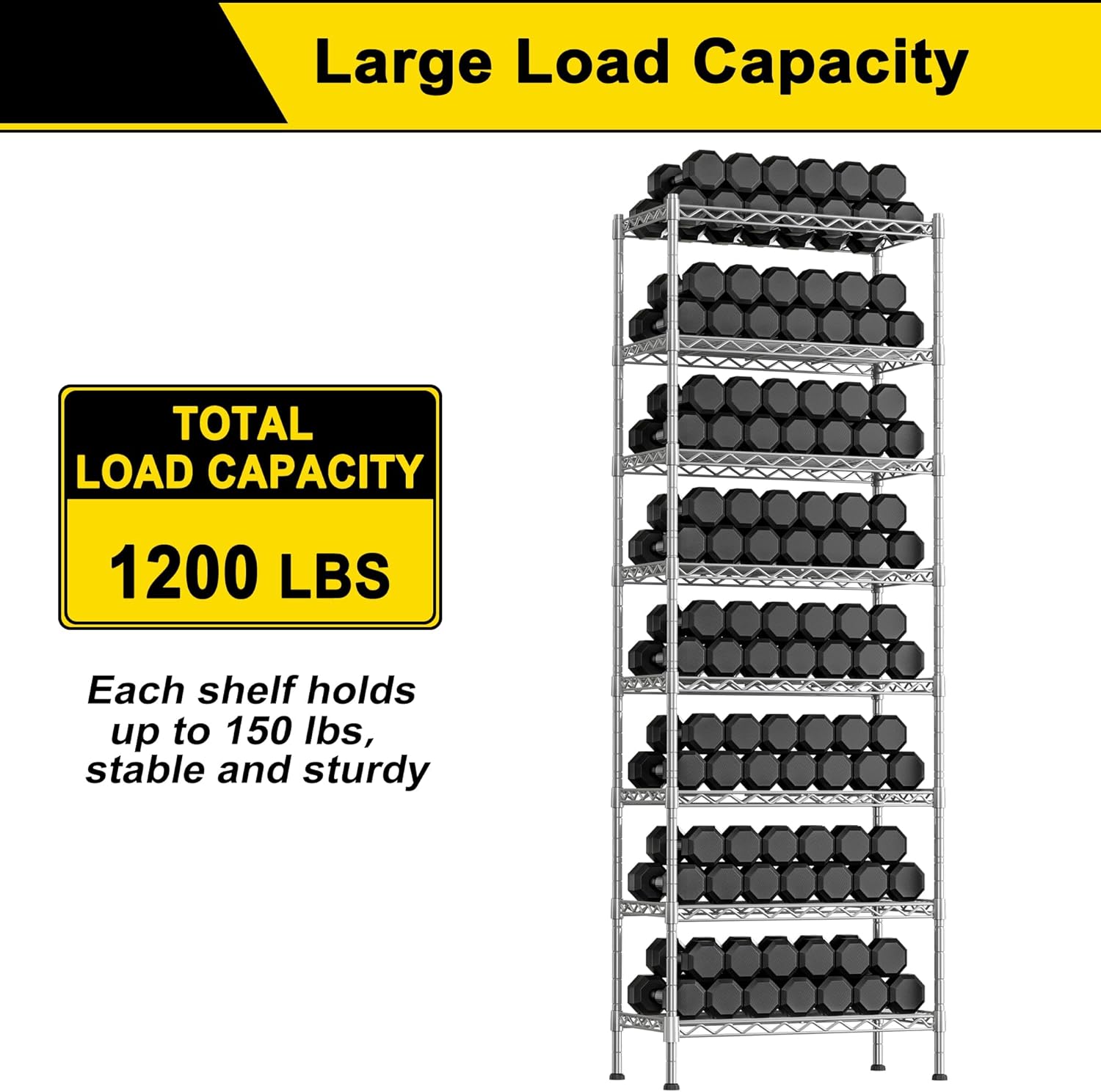 GIOTORENT 8-Wire Garage Shelving Storage Shelves, Kitchen Storage Adjustable Shelf, Metal Shelves 1600Lbs Capacity 24" W x 14" D x 72.2" H for Laundry Bathroom Pantry Closet, Silver