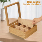 Wood Tea Bag Organizer, 9 Compartment Multi-Functional Tea Box and Storage Organizer for Tea Bags with Clear Acrylic Window