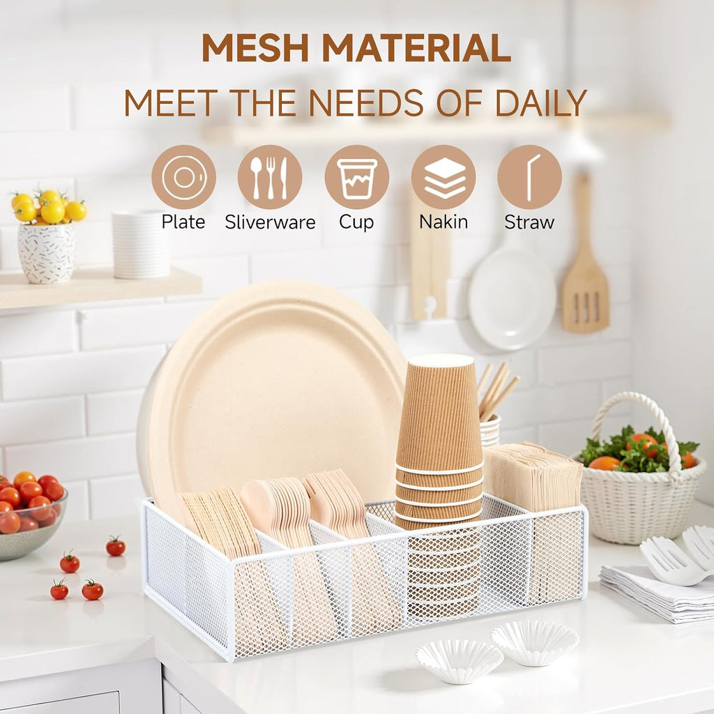 Utensil Caddy for Party - Paper Plate Holder ,Utensil Silverware Caddy Utensil Holder Paper plate Organizer with 6 Compartments for Party, Camping, Picnic