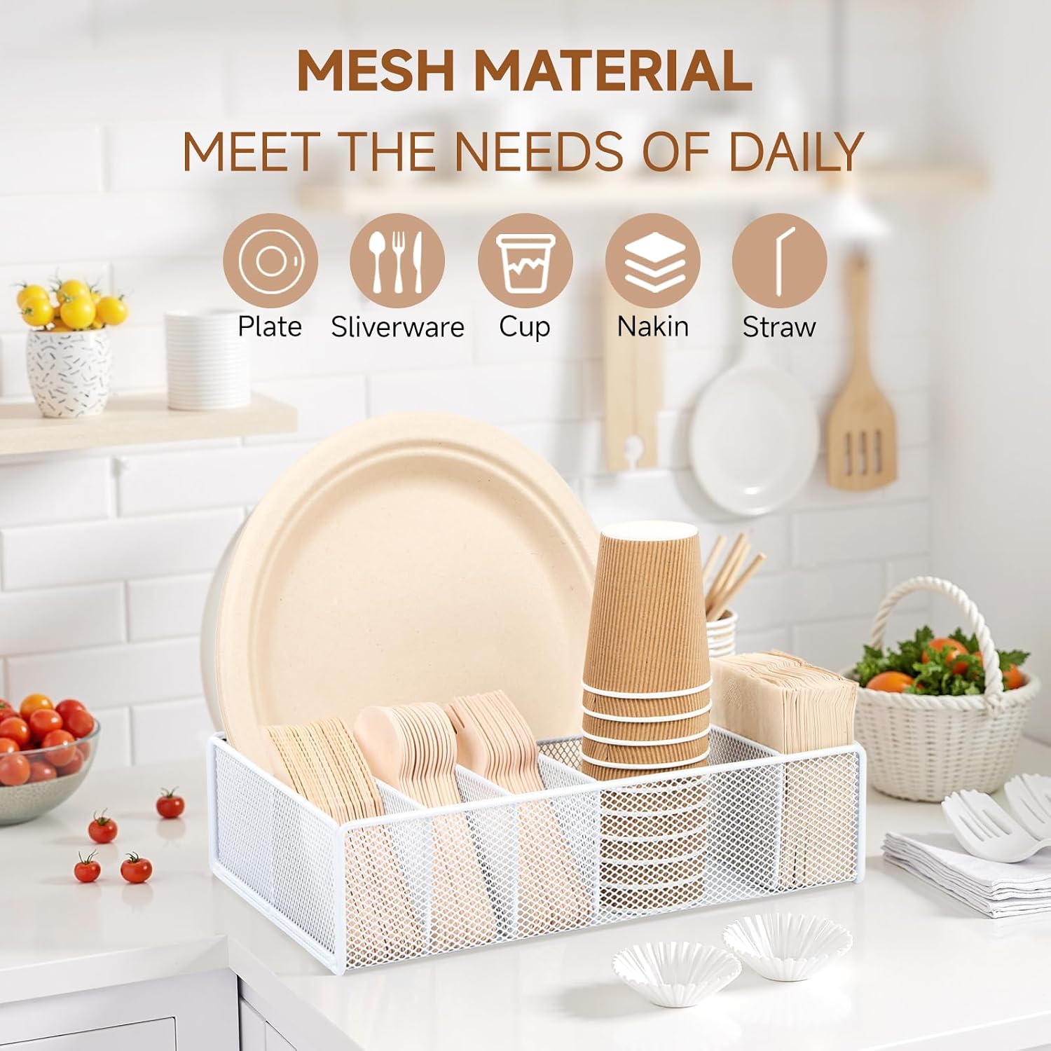 Utensil Caddy for Party - Paper Plate Holder ,Utensil Silverware Caddy Utensil Holder Paper plate Organizer with 6 Compartments for Party, Camping, Picnic