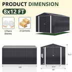 8x12 FT Outdoor Storage Shed, Garden Shed with Updated Frame Structure and Lockable Doors, Metal Tool Sheds for Backyard Garden Patio Lawn, Grey