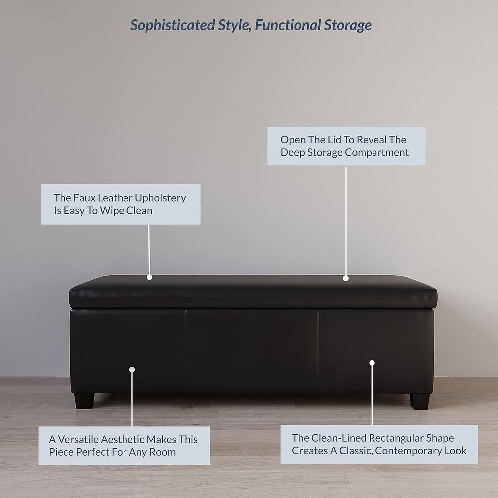 BELLEZE Storage Faux Leather Ottoman, 47 Inch Bench Bedroom Bench with Safety...