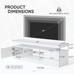 Verano Garden 63" LED TV Stand for 75 Inch TV, High Gloss Entertainment Center with Power Outlet & Light, Modern TV Media Console with 2 Storage Cabinets & Open Shelf for Living Room, Bedroom, White