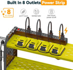 Warome Garage Power Tool Organizer with 8-Outlet Power Strip, Tool Storage Rack Wall Mount with 8 Cordless Drill Holders, Tool Organization Shelf with Charging Station in Green