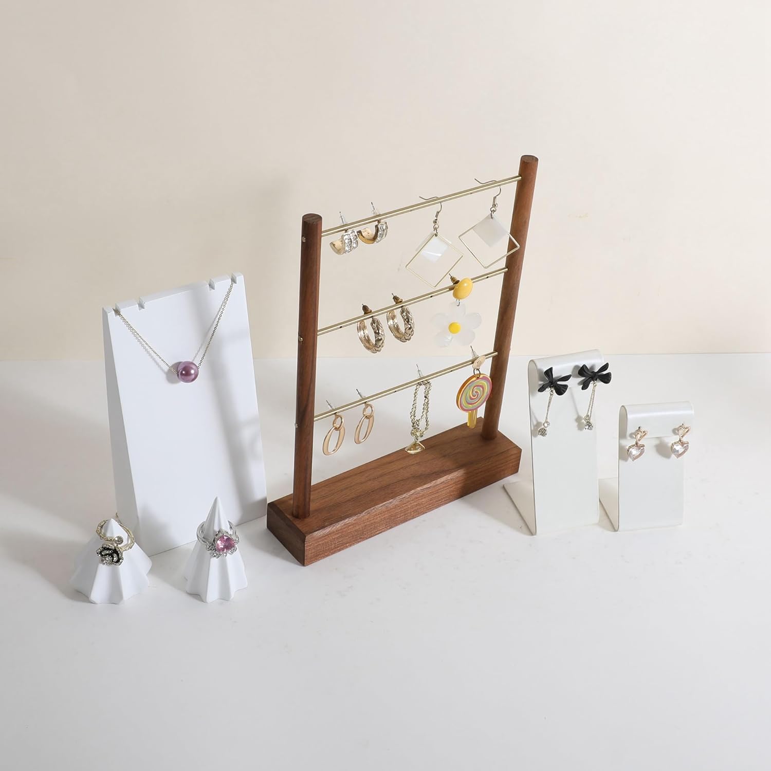 GemeShou Walnut earrings display stand for selling, wooden jewelry earring organizer shelf, wood earring storage organizer rack for boutique store【Earring shelf-Medium】