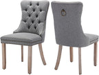 Dining Chairs Set of 2, Upholstered Tufted Linen Fabric Dining Room Chairs with High Back, Nailhead Trim and Solid Wood Legs, Modern Dining Chair for Dining Room, Kitchen(Grey)