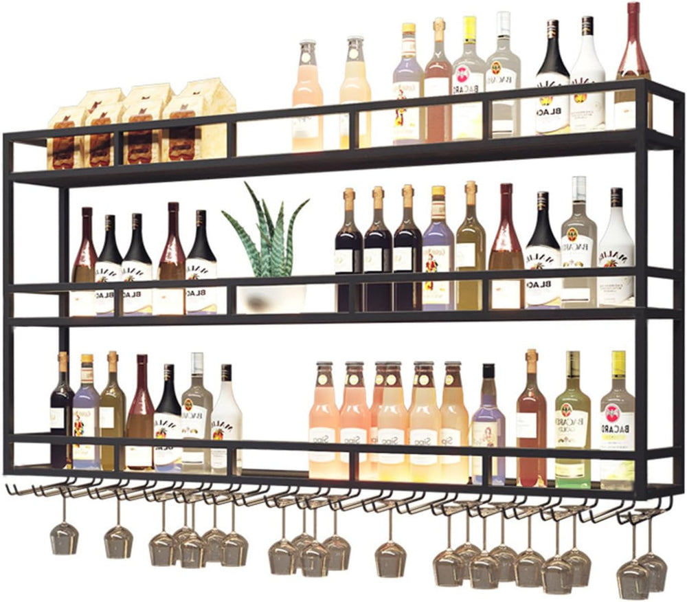 Large Heavy Duty 39in Wine Rack with LED Wall Mounted Bottle Glass Holder Und...