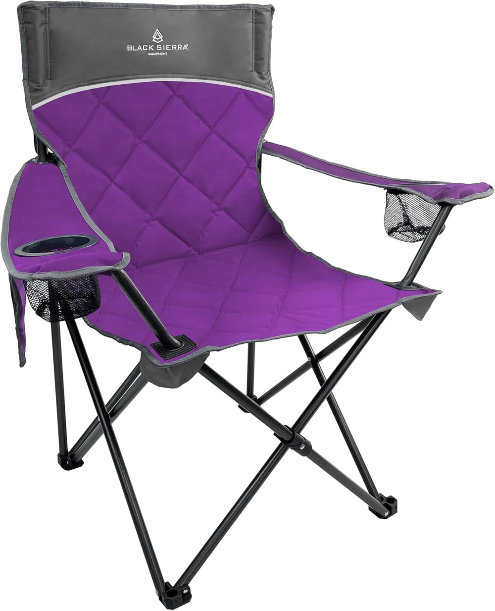 Black Sierra Quilted Padded Camping Chair, Oversized Heavy Duty Outdoor Loung...
