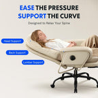 FLEXISPOT 2-in-1 Chaise Lounge Chair Indoor with Wheels Footrest 90-165° Reclining Lumbar Support, Home Office Chairs for Living Room Bedroom Study Working Relaxing, PU Leather, Beige White, HC4