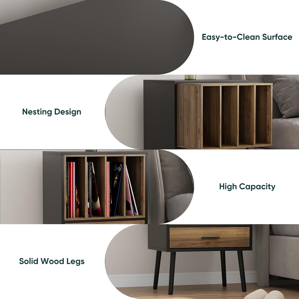 Record Player Stand with Vinyl Record Storage, Turntable Stand with Storage C...