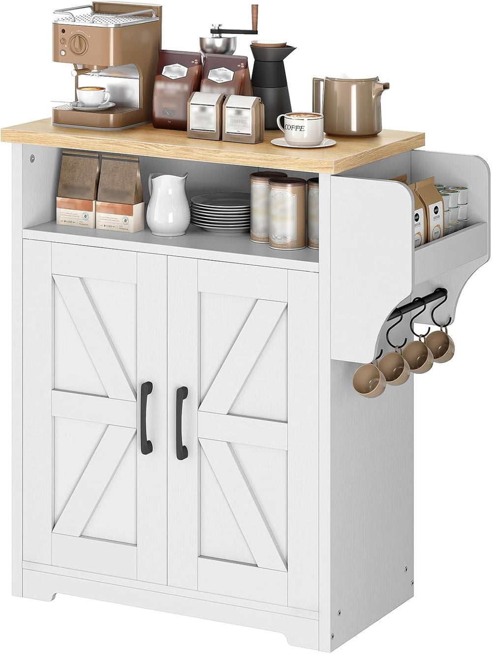 YATINEY Coffee Bar Cabinet, Kitchen Island with Storage, Farmhouse Sideboard ...