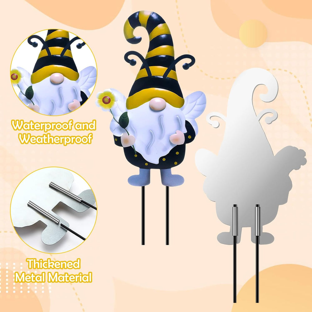 Cinnvoice 3 Pcs Metal Gnome Yard Stakes Bee Spring Garden Decor 25.4"