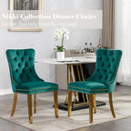 Velvet Dining Chairs Set of 2, Upholstered Dining Room Chairs with Back Ring Pull Trim and Golden Stainless Steel Legs,Tufted Wingback Chair Perfect for Dining Room,Living Room,Kitchen(Green)