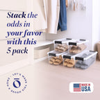 HOMZ 5-Pack Latching Lid, Clear Plastic Storage Organizer Bins, 7.5 Quart, Gray Latch - Stackable Organizing Containers for Home, Garage, and Office