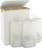 Extra Large 3 Section Dirty Clothes Laundry Basket with Lid, Dirty Clothes Hampers with Removable Bags for Bedroom and Laundry Room, Beige