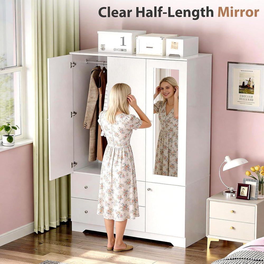 VINGLI Armoire Wardrobe Closet with Doors and Mirror,47"W Wardrobe Cabin...