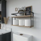 RICHER HOUSE Dual-Level Guardrail Floating Shelves, Rustic Wood Shelf Wall Mounted, Over Toilet Paper Storage Shelf for Bathroom Wall Decor, Bathroom Organizers and Kitchen Storage - Rustic Wood