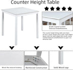 Dining Table Set for 4, 5-Piece Dining Room Table Set with Square Crystal Decoration Table & 4 Upholstered Backrest Chairs, Counter Height Kitchen Sets with Wood Grain & Footrest, White