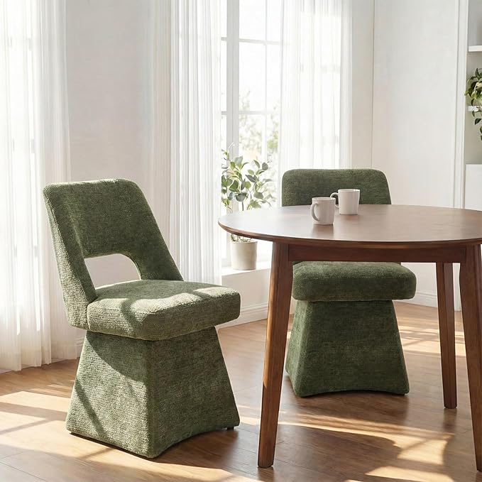 VKNOW Upholstered Swivel Dining Chairs Set of 2, Modern Dining Room Chairs wi...